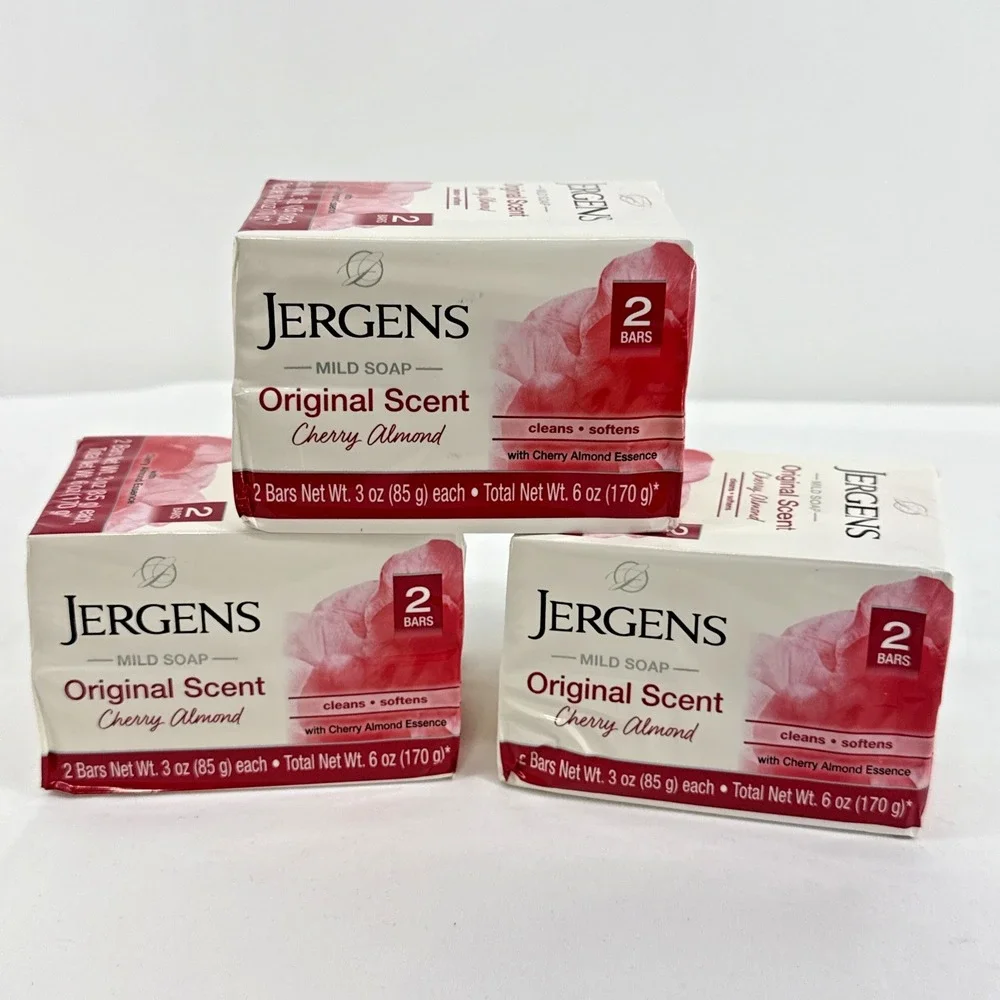 Jergens Mild Soap Original Scent Cherry Almond 3 Pack 6 Bars, 3 oz ea.
